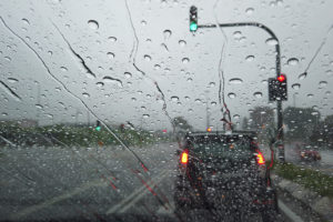 driving a car in the rain