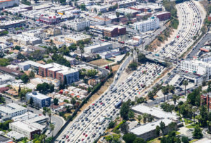 aerial view of heavy traffic in Los Angles