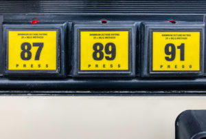 Close Up Picture Of Gas Pump Octane Rating 87, 89 and 91