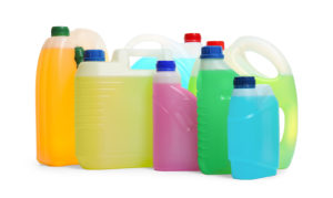 Plastic Canisters With Different Color Liquids For Car