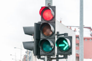 Close Up Of Traffic Light with green right turn arrow