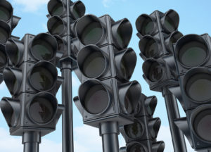 Illustration of Many Traffic Lights Off and not working