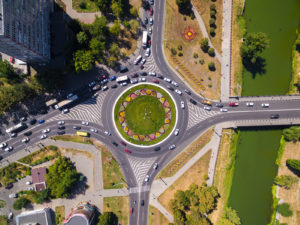 aeiral view of a very busy roundabout